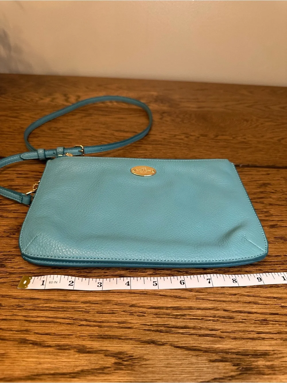 Coach Lyla Teal Pebbled Leather Double Zip Crossbody Purse